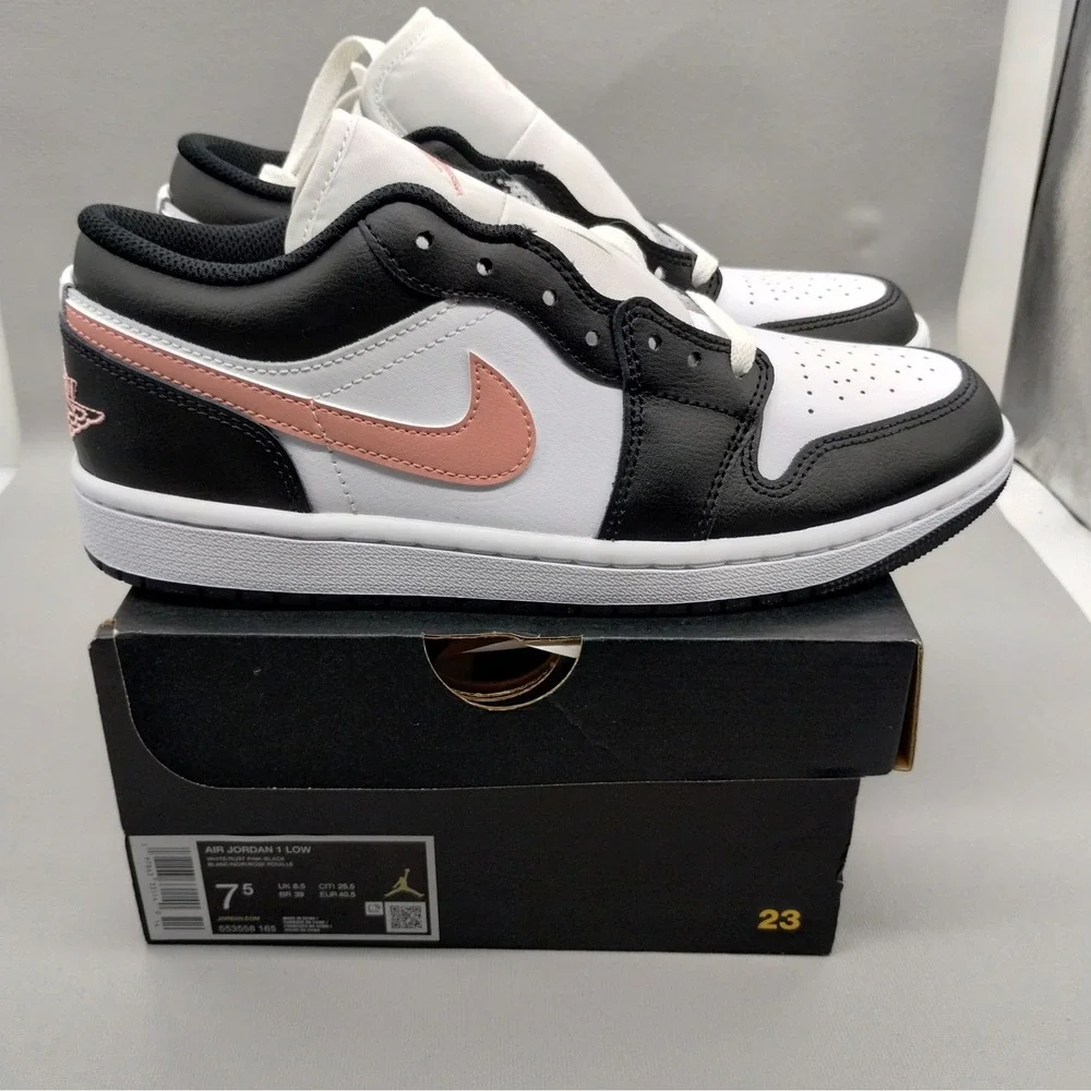 Air Jordan 1 Low Black White Rust Pink Sneakers 553558-034 Mens Size 7.5‎ New